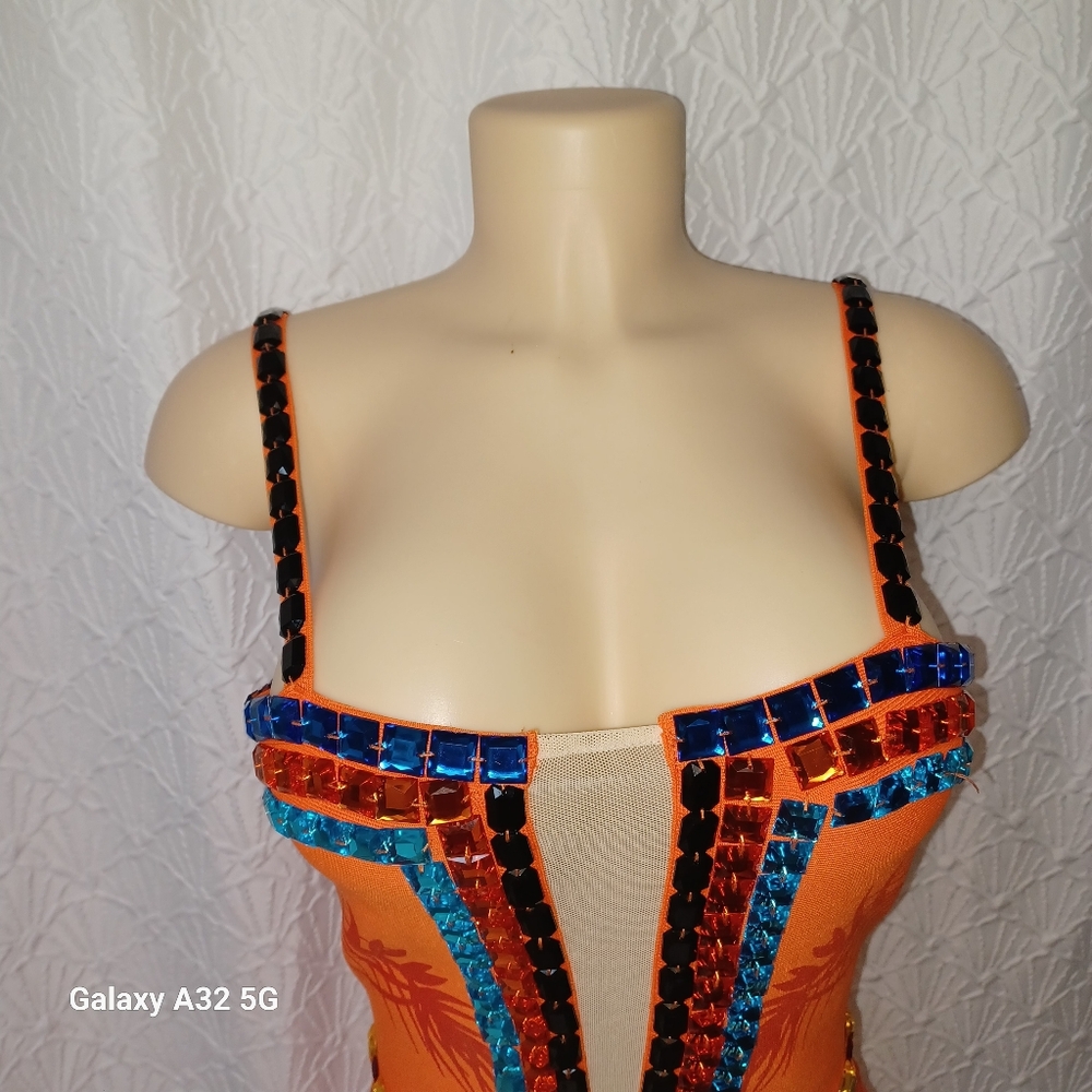 MISS8 LOS ANGELES size M Orange and Blue Embellished Dress - Picture 6 of 14